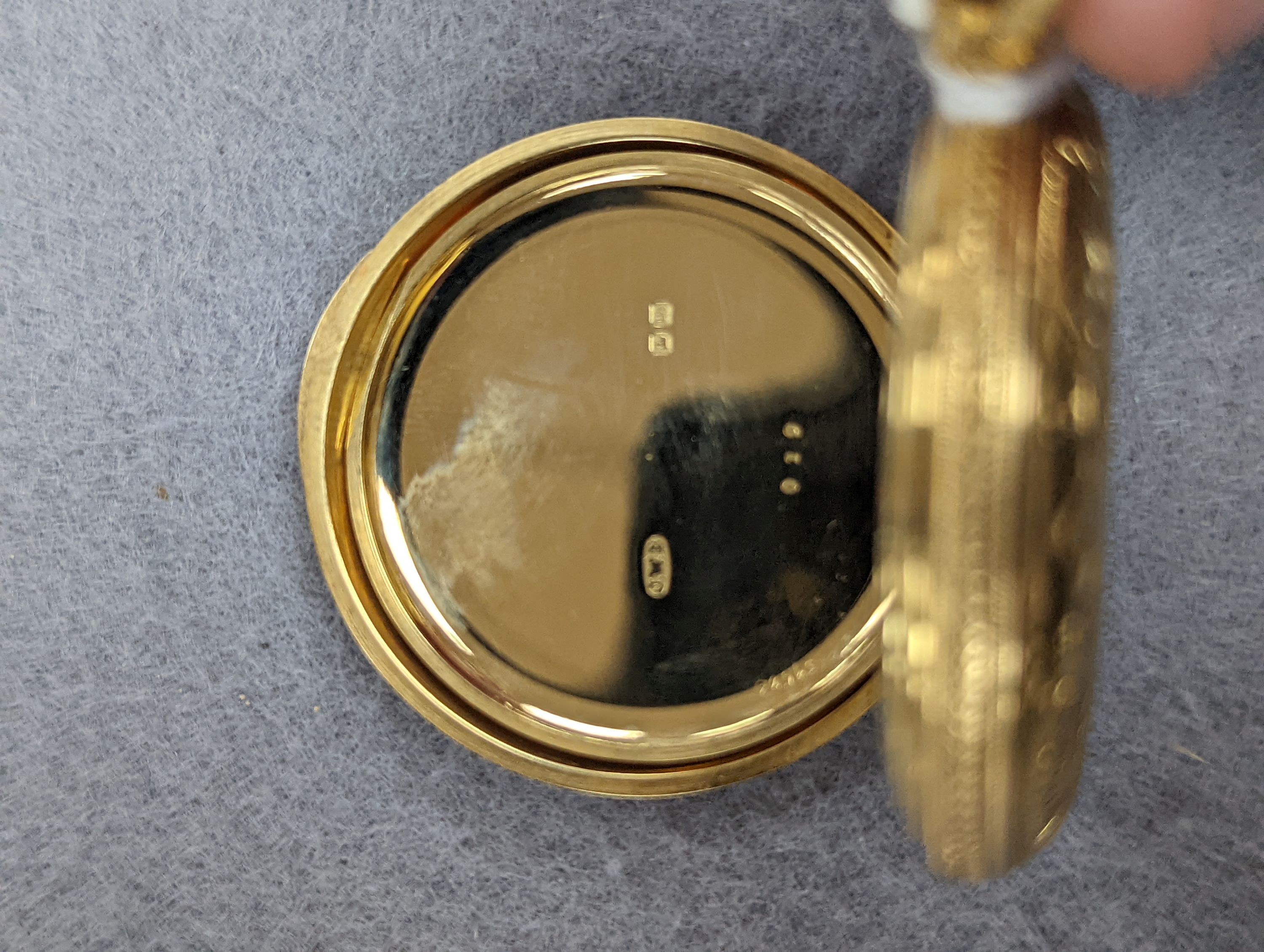 An Edwardian engraved 18ct gold half hunter keyless pocket watch, by J.W. Benson, with Roman dial and subsidiary seconds